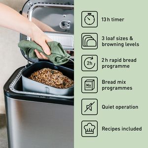 Panasonic Fully Automatic Bread Maker – 31 Programs, Yeast & Nut Dispenser, Silver