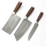 Machado Classic Japanese Meat/Vegetable Damascus Shun Butcher, Cleaver & Chef Knife Set - Premium 3-Piece Kitchen Knife Combo