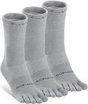 aomagic Men Women Crew Toe Socks for Hiking Running, Athletic Finger Socks Soft Comfortable Breathable, Gray-3 Pairs, Medium