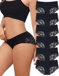 LEVAO Black Cheeky Underwear for Women Lace Seamless Bikini Panties Ladies Soft No Show Hipster 6 Pack S-XXL