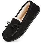 HomeTop Women's Moccasins House Slippers Memory Foam Microsuede Faux Fur Indoor Outdoor Loafer Shoes Black,7 US