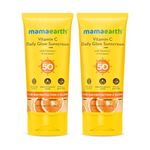 Mamaearth Vitamin C Daily Glow Sunscreen with Vitamin C & Turmeric | For Sun Protection, Tan Protection & Glow | SPF 50 & PA++++ Protection | No White Cast | Lightweight & Non-Sticky | Brightens Skin | For All Skin Types | 80 g x 2