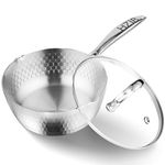 HZIB 2 Quart Stainless Steel Pot, Sauce Pan, Cooking Pots, Saucepans with Lid Full Body Five-Ply, Small Saucepan,Streamer Small Pot, Saucepans with Steamer Basket (1.5 qt Yukihira pan)