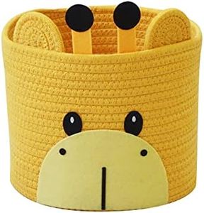 T&T Homewares - Small Woven Cotton Rope Storage Basket, Collapsible Organizer Basket, Clothes | Pet Gift Basket | Nursery Organizer- D25xH20 (Giraffe)