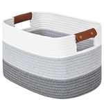 Cotton Rope Storage Basket Woven Shelf Storage Bin with Detachable Leather Handles, Decorative Closet Shelf Woven Basket (Gradient Grey 1PACK)