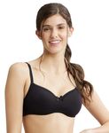 Jockey 1723 Women's Wirefree Padded Super Combed Cotton Elastane Stretch Medium Coverage Lace Styling T-Shirt Bra with Adjustable Straps_Black_36C