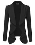 Doublju Classic Draped Open Front Blazer for Women with Plus Size Black Small