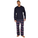 INSIGNIA Mens Jersey Long Sleeve Top With Cotton Flannel Bottoms Pyjamas Sets (UK, Alpha, L, Regular, Regular, Navy)