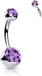 FIFTH CUE 14G Solid G23 Implant Grade Titanium INTERNALLY THREADED Double Jeweled Naval Belly Ring (TANZANITE - 1/2" (12mm) | 5 & 8mm Balls *Largest/Longest Size*)