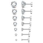 Fansilver 20G Hypoallergenic Flat Back Earrings for Women Men Silver 14K Gold Stainless Steel Stud Earrings Brithstone Cubic Zirconia Studs Surgical Steel Cartilage Earrings for Sensitive Ears,