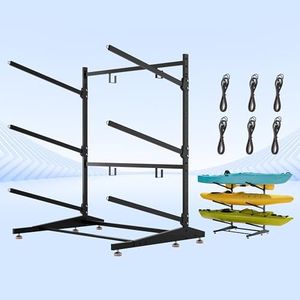 AlloyLake 3-Tier Freestanding Kayak Storage Rack, Heavy Duty Outdoor Canoe Stand for Garage & Dock, 330 lbs Capacity, Rust-Proof 304 Stainless Steel Hardware (Black)