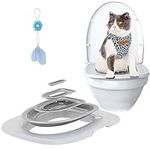 Cat Toilet Training Systems,Cat Toilet Training Kit,Reusable Plastic Cat Toilet Trainer for Pet Cleaning with 1 Replaceable Cat Feather Toy,Teach Cat to Use Toilet (White Tray,1 Gray Inner Support)