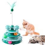 Cat Toys Kitten Ball Tower Springs Feather Exercise Wheel Toy for Indoor Cats Interactive Gifts, 4 Level Green