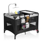 Pack and Play, Travel Crib, with Changing Table, Portable Pack and Play, with Carry Bag, Foldable, Portable Crib for Toddlers 1-3 （Black）