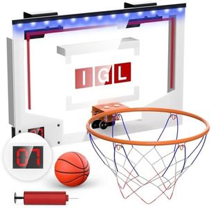 IGL Mini Basketball Hoop Indoor, Over The Door Basketball Hoop Outdoor Wall Mounted with Electronic Scoreboard, Music, LED Lighting and Ball/Pump for Basketball Portable Hoops & Goals