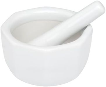 HIC Octagonal Mortar and Pestle Spice Herb Grinder Pill Crusher Fine-White Porcelain 3.5-Inches x 2.125-Inches