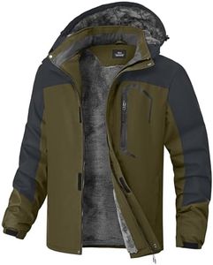 RBYEKP Warm Winter Coats for Men with Fleece Liner Water-Resistant Snowboard Jacket Zip Pockets Thermal Motorcycle Camping Jackets with Hood Army Green/Grey S