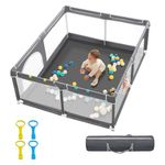 derimkcoa Baby Playpen,Large Play Pen Babies and Toddlers Safety Baby Fence, Indoor & Outdoor Kids Activity Play Center with Anti-Slip Suckers and Zipper(150x180x66cm)