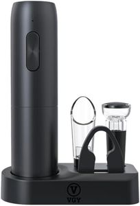 VGY Battery Operated Electric Wine Opener, 5 in 1 Set with Automatic Electric Wine Bottle Corkscrew Opener, Foil Cutter, Vacuum Stopper, Wine Pourer and Storage Charging Stand