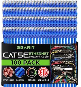 GearIT 100-Pack, Cat5e Ethernet Patch Cable 2 Feet - Snagless RJ45 Computer LAN Network Cord, Blue