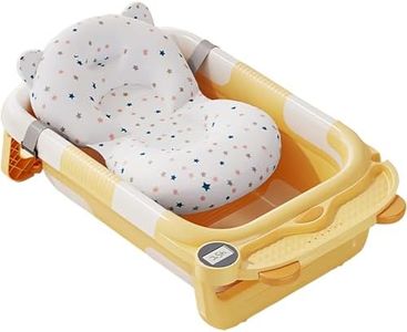 Foldable Baby Bathtub, Bathtub with Bath Cushion, Portable Bathtub with Drain Hole and Storage Shelf, Bath for Infants to Toddler, Baby Folding Bathtub for Newborn (Yellow)