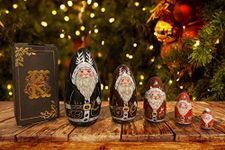 Krampus christmas russian dolls traditional large handmade wooden christmas babushka matryoshka scary nativity St Nicholas Santa claus 5 piece russian nesting stacking dolls boxes set nesting