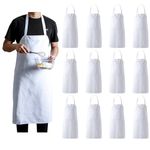 Gala Houseware Kitchen Bib Aprons, white 12 pack chef apron, 34 inches x 30 inches with Long Tie, Apron for Men and Women, Kitchen Apron for Cooking Baking Restaurant