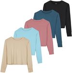 5 Pack: Womens Plus Size Just My Crop Top High Waist Dry Fit Active Wear Yoga Workout Athletic Clothes Running Gym Exercise Ladies Long Sleeve Crew Scoop Neck Wicking Tees T-Shirt Winter- Set 10, 3X