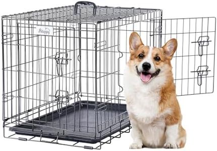 PETAPPY Wire Dog Crate 30 Inch, Double Door Folding Dog Cage, Medium Crate Dog with Removable Tray, Floor Protecting Feet and Handle, Wire Dog Kennel