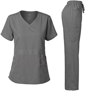 Dagacci Medical Uniform Women's Scrubs Set Stretch Ultra Soft Top and Pants (M, Petwer Gray)