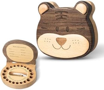 linenestbedding Wooden Tooth Fairy Box for Kids – Baby Keepsake Box for Teeth & Hair – Cute Tiger Zodiac Animal Memory Box – Gift for Boys & Girls