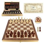 Kovend Small Wood Chess Set 12 Inch - Includes Premium Inlaid Board Staunton Handcrafted Wooden Chess Pieces Bonus Checkers Game Pieces Extra Queens Convenient Accessory Storage Travel