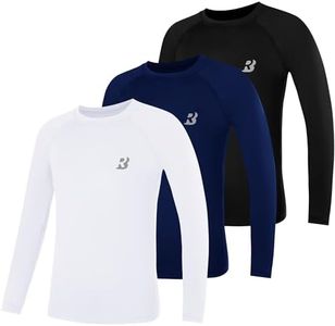 Roadbox Boys Youth Compression Shirts - 3 Pack Long Sleeve Athletic Undershirt Kids Quick Dry Base Layers for Baseball Soccer Football