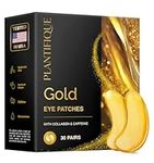 PLANTIFIQUE 24K Gold Under Eye Patches for Puffy Eyes - 30 Pairs Eye Masks for Dark Circles, Puffiness with Collagen and Caffeine - Cooling Patches for Eye Bags and Wrinkles
