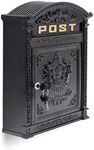 Relaxdays Antique Letterbox, 44.5 x 31 x 9.5 cm, English-Style Wall-Mount Mailbox, Cast Aluminum, for DIN A4 Letters, with Roof, Black