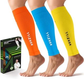 NEWZILL Calf Compression Sleeve for Men & Women | Footless Compression Socks for Shin Splint Relief, Varicose Veins | Leg Sleeve for Running, Travel, Nursing, Fitness (Orange/Yellow/Blue 3Pairs XXL)