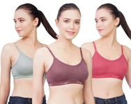 B-SOFT Medium Impact Sports Bra for Women | Daily Use | Non-Wired | Non-Padded | Seamless Bra | Full Coverage | Suitable for Gym,Yoga,Workout-32 (Rest,Light Green & Brown)