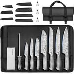 MOSFiATA Chef Knife Set, 12PCS Portable Sharp Kitchen Knife Set, High Carbon Japanese Stainless Steel Professional Chef Knives Set with Knife Roll Bag Knife Sharpener for Outdoor Travel Camping BBQ