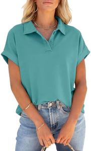 PGANDS Women's Short Sleeve Polo Shirts Collared V Neck Button Summer Casual Top Teal