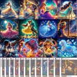 KEYRANKE 12 Pack Disney Diamond Art Kits Adults Kids, Princess Diamond Painting Kits Cross Full Drill Shiny Diamond Embroidery Pictures Crystal Art Kits for Home Wall Decor Gift 11.6X11.6 inch