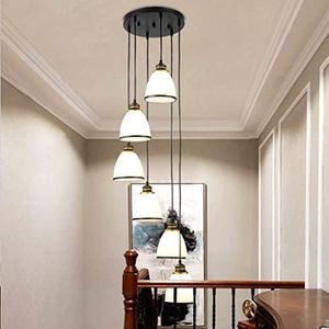 JMrider Ciondolo Scala A E27 Creativo Villa Moderna Lampadario Lungo Paralume in Vetro Luci Pendenti Regolabile in Altezza Sala Pranzo Camera Letto Soggiorno Corridoio Plafoniera Deco,6 head/black