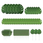 Flunyina 90Pcs Palm Leaves Artificial Tropical Monstera 6 Kinds Green Fake Palm Leaf Jungle Leaves Decorations for Jungle Safari Hawaiian Luau Beach Wedding Birthday Party Decorations