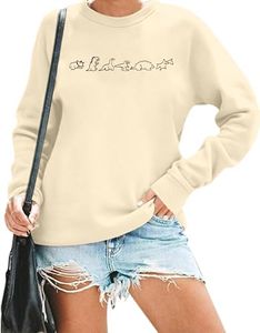MOUSYA Dinosaur Sweatshirt Women Dinosaur Evolution Sweatshirt Jurassic Animal Shirt Mama Graphic Print Long Sleeve Shirt Apricot