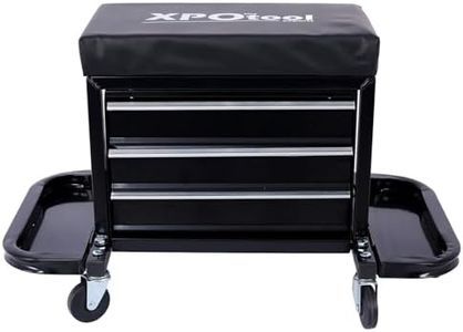 3-Drawer Rolling Tool Chest Seat, Rolling Mechanic Seat with Tool Trays 350lbs Max Weight Capacity Garage Glider Rolling Garage Seat with Wheels, Heavy Duty Rolling Tool Chest Can