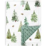 HOMRITAR Baby Blanket for Boys Soft Lightweight Minky Blanket with Double Layer Dotted Backing for Infant Toddler Nursery Crib with Green Pine Tree Design 30 x 40 Inch