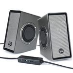 GOgroove Laptop Computer Speakers - SonaVERSE O2 USB Powered Desktop Speakers with Dual Passive Bass Woofers, Built-in Volume Dial, Sleek Compact Design for Small Desks and Mobile PCs (Black)