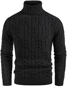 GRACE KARIN Men's Casual Turtleneck Pullover Sweaters Casual Knitted Twisted Pullover Solid Mock Sweaters Black S