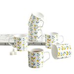 Home Centre Bone China Mandarin-Malhar Printed Coffee Mug - Set Of 6, 230 milliliter