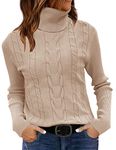 LEANI Womens Turtleneck Sweaters Cable Knit Long Sleeve Pullover Sweater Jumper, Khaki, Small