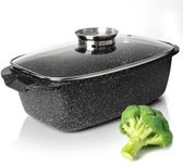 Moss & Stone Die Cast Aluminum Oval Roaster Pot 15-Inch, Induction Compatible, Gas Stove Top & Ceramic Cooktop, Hard Anodized Nonstick Pasta Pot with Glass Lid, Roaster Oven Safe 6 Quart